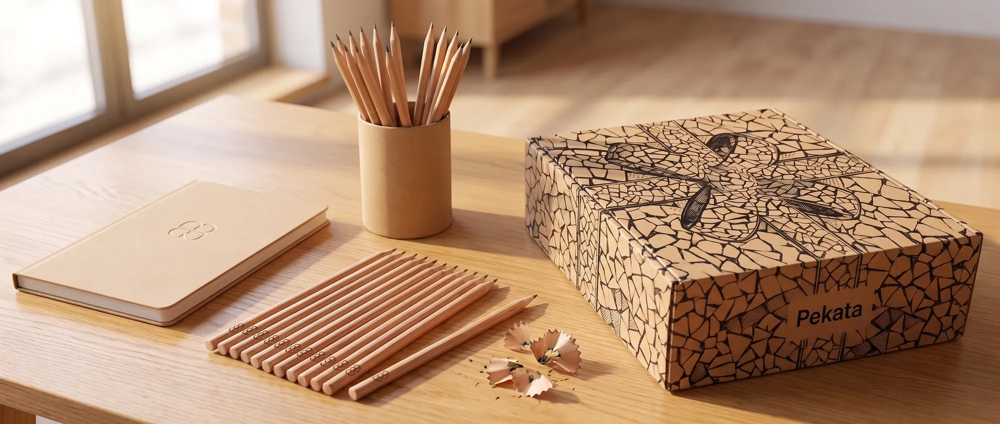 Crayons en bois naturel avec le logo d'une entreprise gravé sur le corps