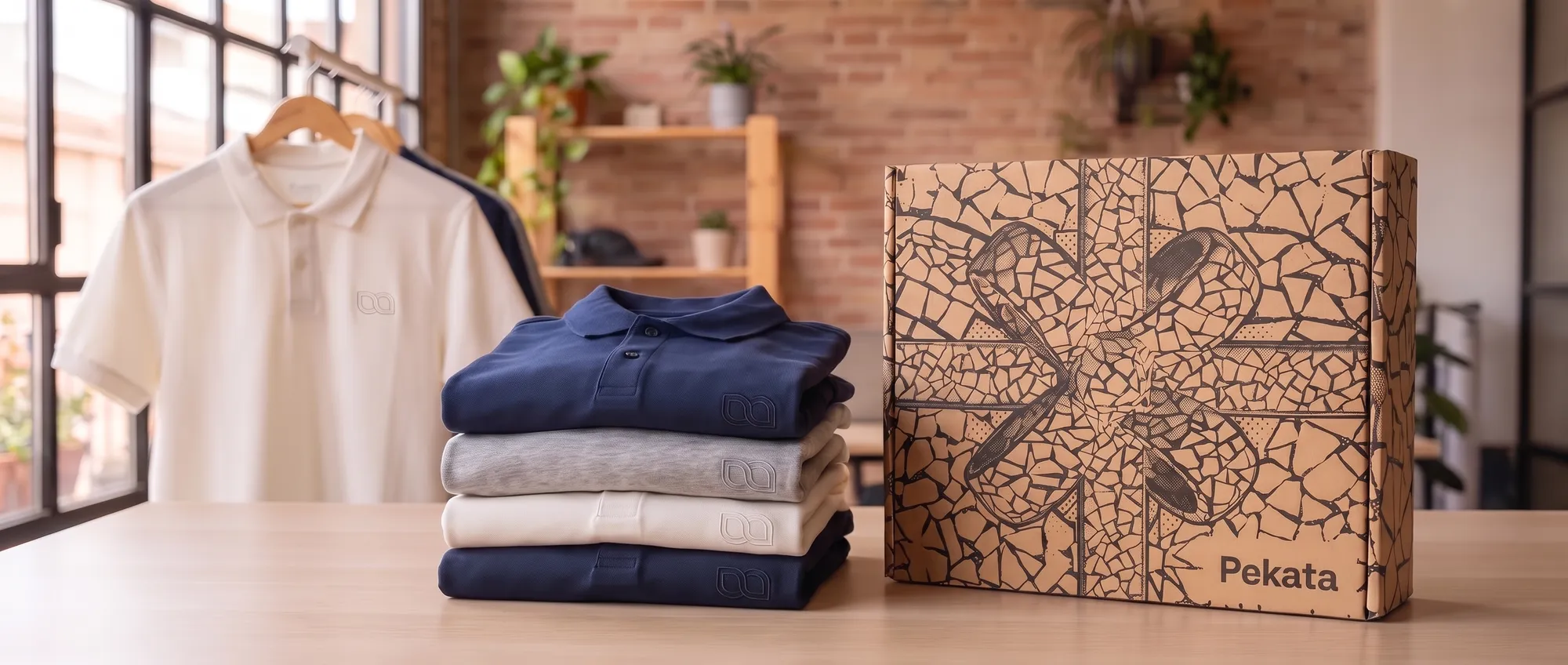 Polo piqué bleu marine avec logo d'entreprise brodé sur la poitrine gauche