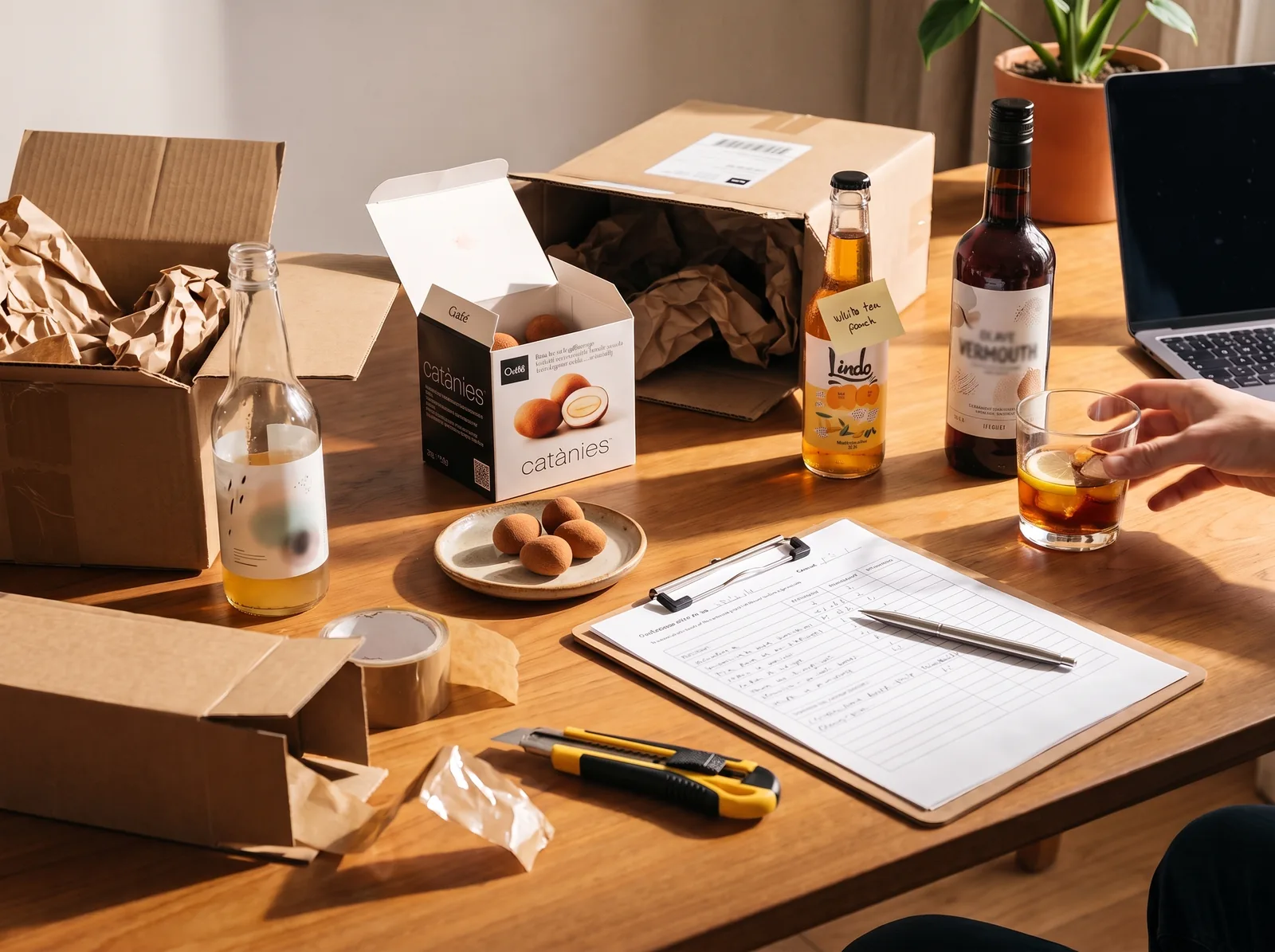 Sample intake table with artisan products and a scoring sheet